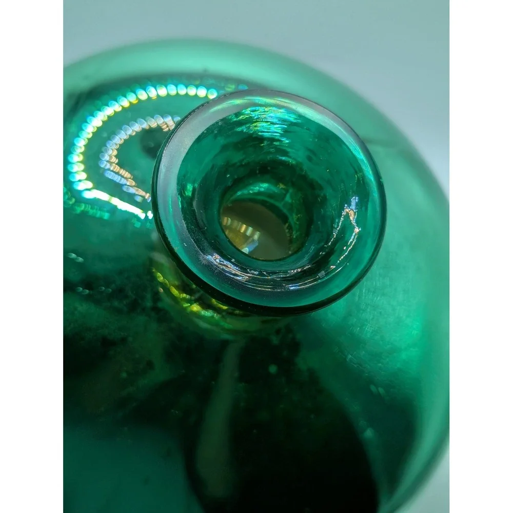 Vintage Uranium Mercury Emerald Green Blown Glass‎ Dimpled Vase MCM Decor 11.5